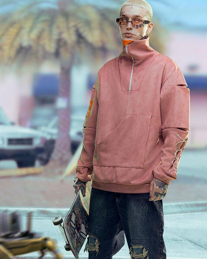 Futuristic Suede Turtleneck Hoodie
