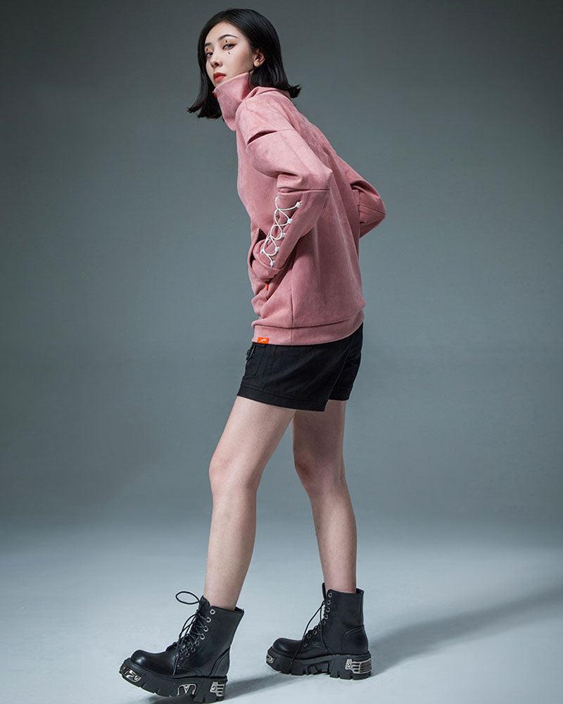 Futuristic Suede Turtleneck Hoodie