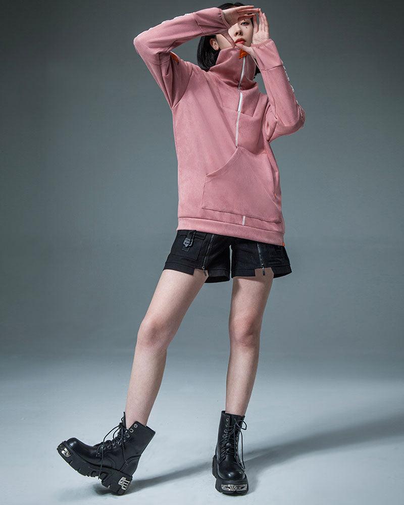 Futuristic Suede Turtleneck Hoodie