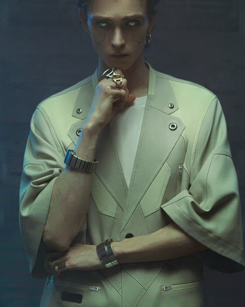 Tech-Infused Short Sleeve Suit -  comfortable durable fabric - Futuristic Tech-Infused Short Sleeve Suit