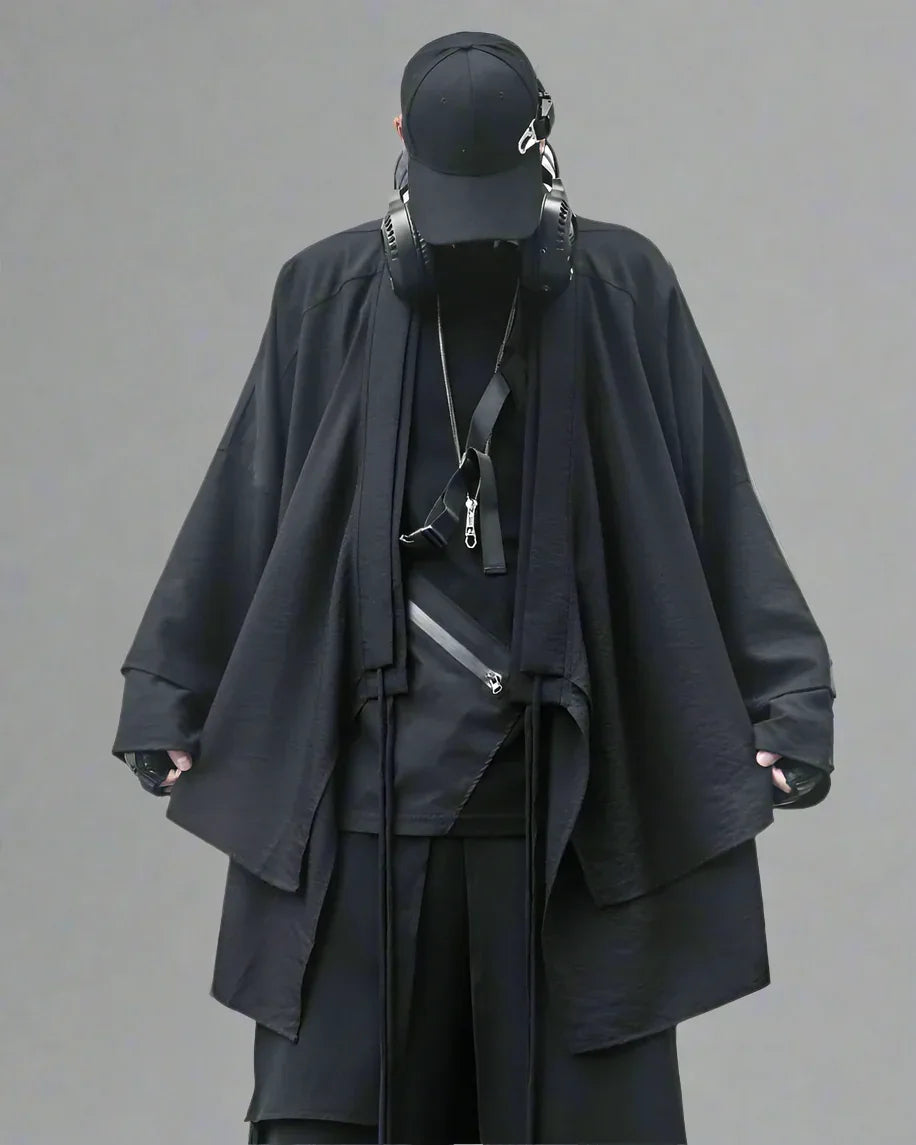Traditional Samurai-Inspired Coat - black coat - Stylish Samurai-Inspired Long Coat for Everyday Wear