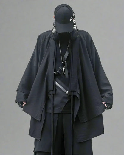Traditional Samurai-Inspired Coat - black coat - Stylish Samurai-Inspired Long Coat for Everyday Wear