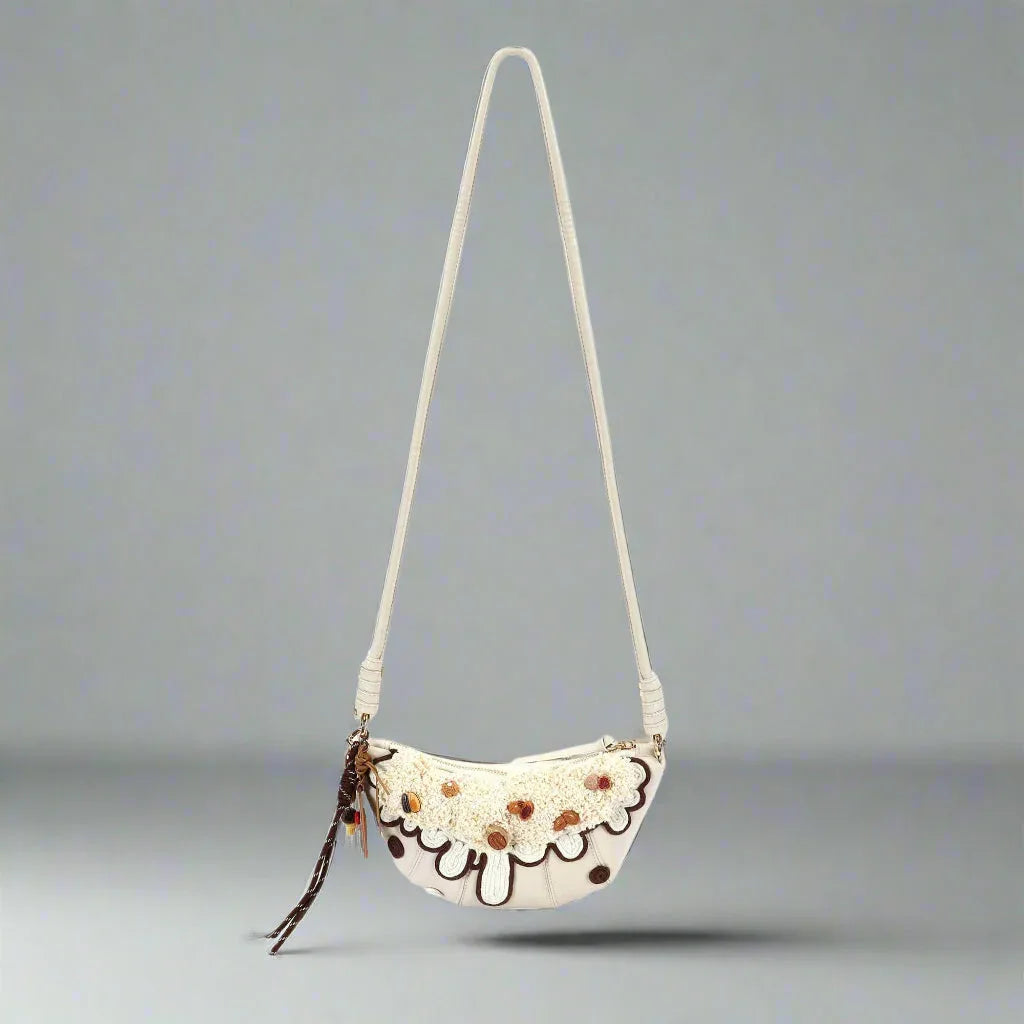 Trendy Cream Croissant Bag - convertible shoulder bag - Charming Cream Croissant Shoulder Bag