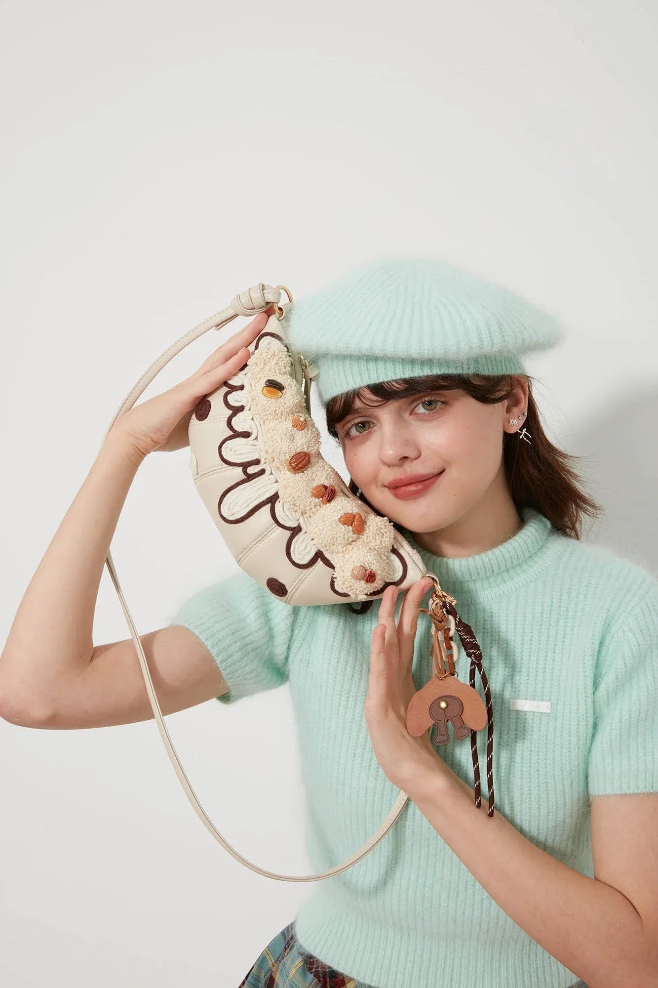 Trendy Cream Croissant Bag - cream bag - Charming Cream Croissant Shoulder Bag