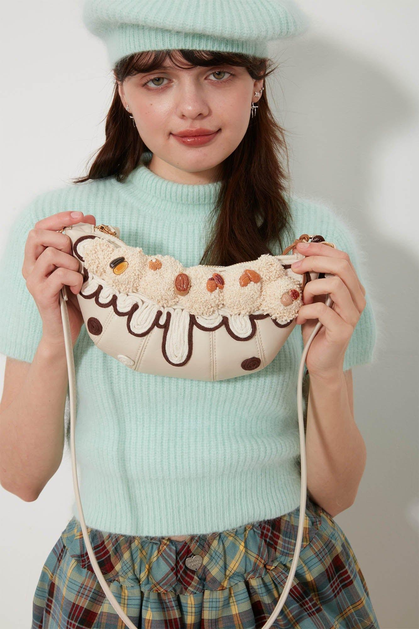 Trendy Cream Croissant Bag -  stylish accessory - Charming Cream Croissant Shoulder Bag