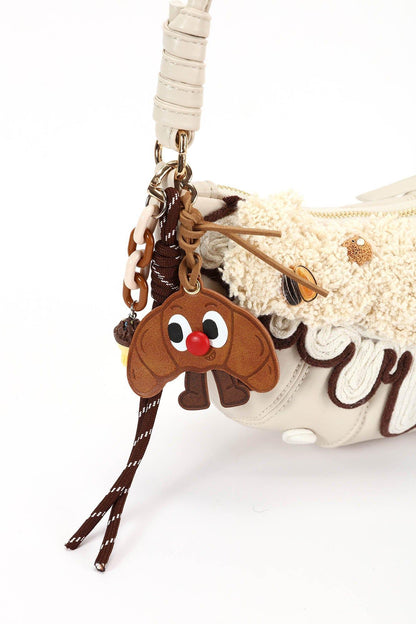 Trendy Cream Croissant Bag -  textured flap bag - Charming Cream Croissant Shoulder Bag