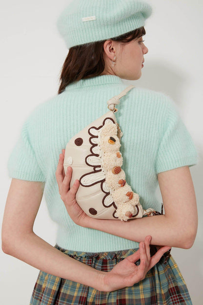 Trendy Cream Croissant Bag -  textured flap bag - Charming Cream Croissant Shoulder Bag