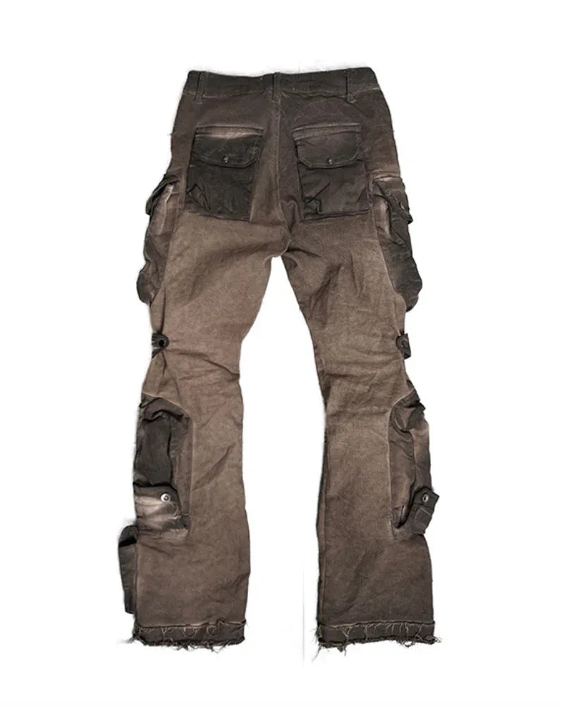 Trendy Distressed Flared Cargo - cargo pants - Trendy Distressed Flared Cargo Pants in Coffee