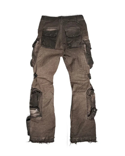 Trendy Distressed Flared Cargo - cargo pants - Trendy Distressed Flared Cargo Pants in Coffee