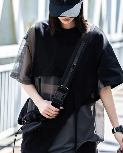 Trendy Hollow Stitch Top -  streetwear - Hollow Stitched Urban Style T-Shirt for Casual Wear
