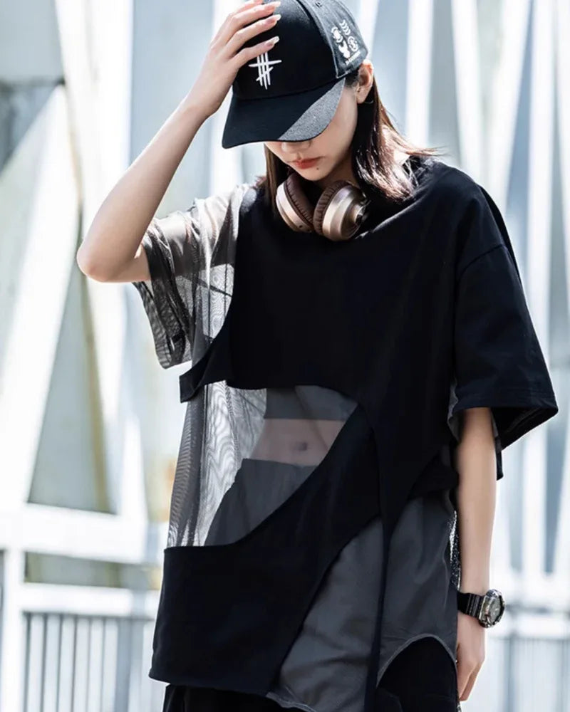 Trendy Hollow Stitch Top - unique street-inspired design - Hollow Stitched Urban Style T-Shirt for Casual Wear