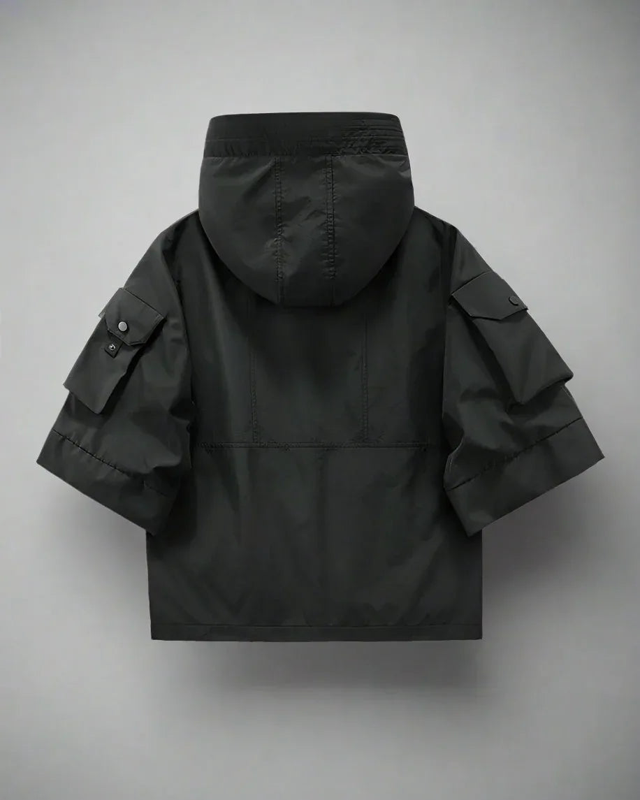 Trendy Hooded Short Sleeve Jacket - hooded jacket - Comfy Short Sleeve Hooded Jacket for Urban Style