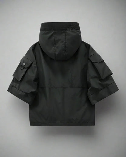 Trendy Hooded Short Sleeve Jacket - hooded jacket - Comfy Short Sleeve Hooded Jacket for Urban Style