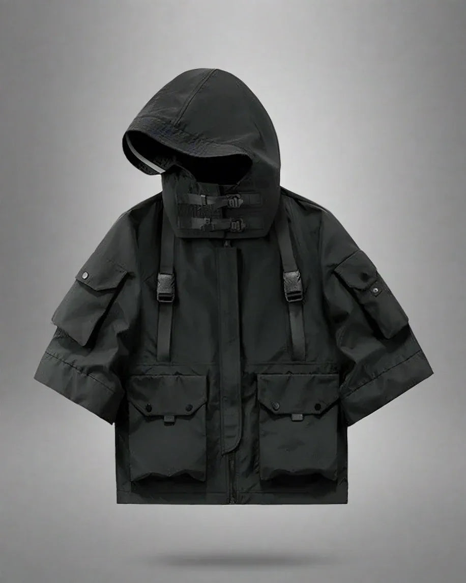 Trendy Hooded Short Sleeve Jacket -  techwear fashion - Comfy Short Sleeve Hooded Jacket for Urban Style