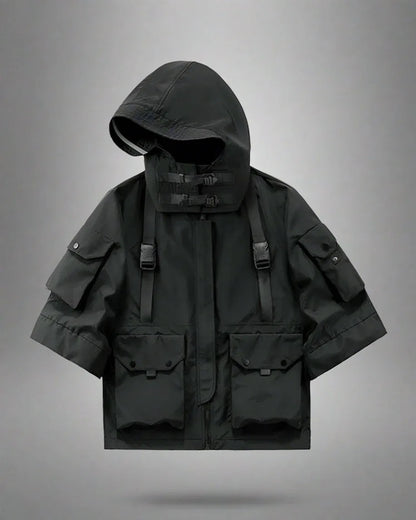 Trendy Hooded Short Sleeve Jacket -  techwear fashion - Comfy Short Sleeve Hooded Jacket for Urban Style
