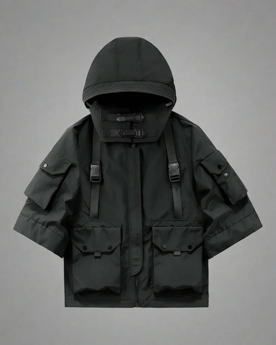 Trendy Hooded Short Sleeve Jacket -  urban streetwear - Comfy Short Sleeve Hooded Jacket for Urban Style
