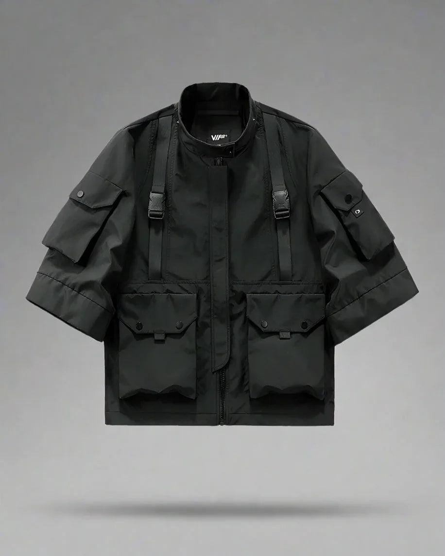 Trendy Hooded Short Sleeve Jacket -  urban streetwear jacket - Comfy Short Sleeve Hooded Jacket for Urban Style
