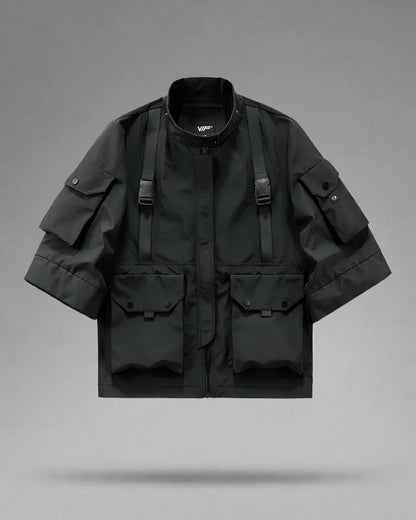 Trendy Hooded Short Sleeve Jacket -  urban streetwear jacket - Comfy Short Sleeve Hooded Jacket for Urban Style
