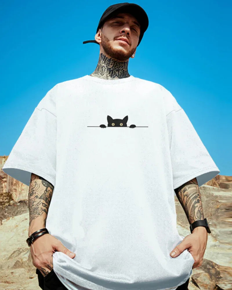 Trendy Oversized Cat Tee - cat tee - Trendy Oversized Cat Tee for Streetwear Style