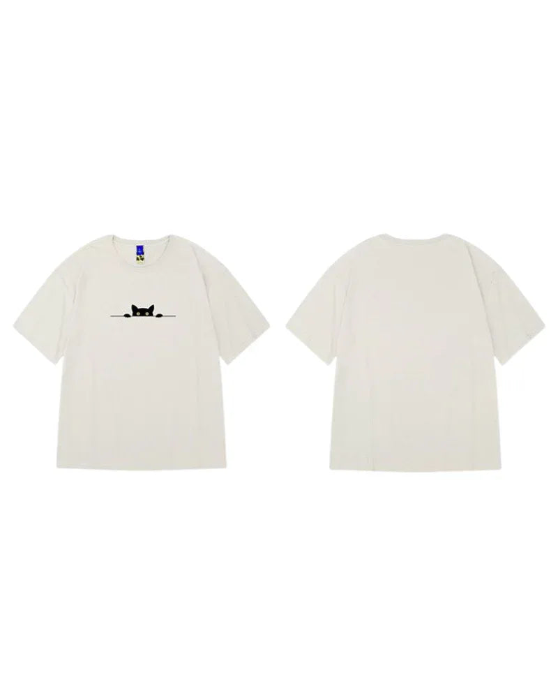 Trendy Oversized Cat Tee - cat tee - Trendy Oversized Cat Tee for Streetwear Style