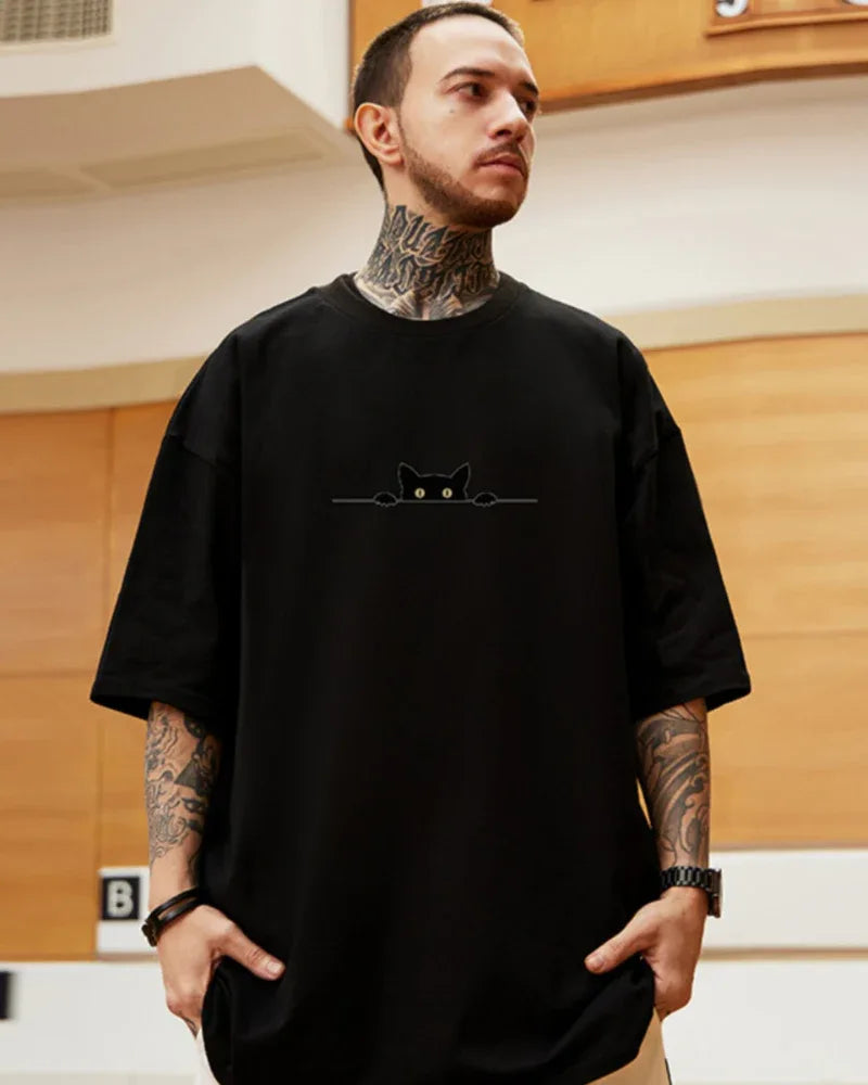 Trendy Oversized Cat Tee -  comfortable oversized fit - Trendy Oversized Cat Tee for Streetwear Style