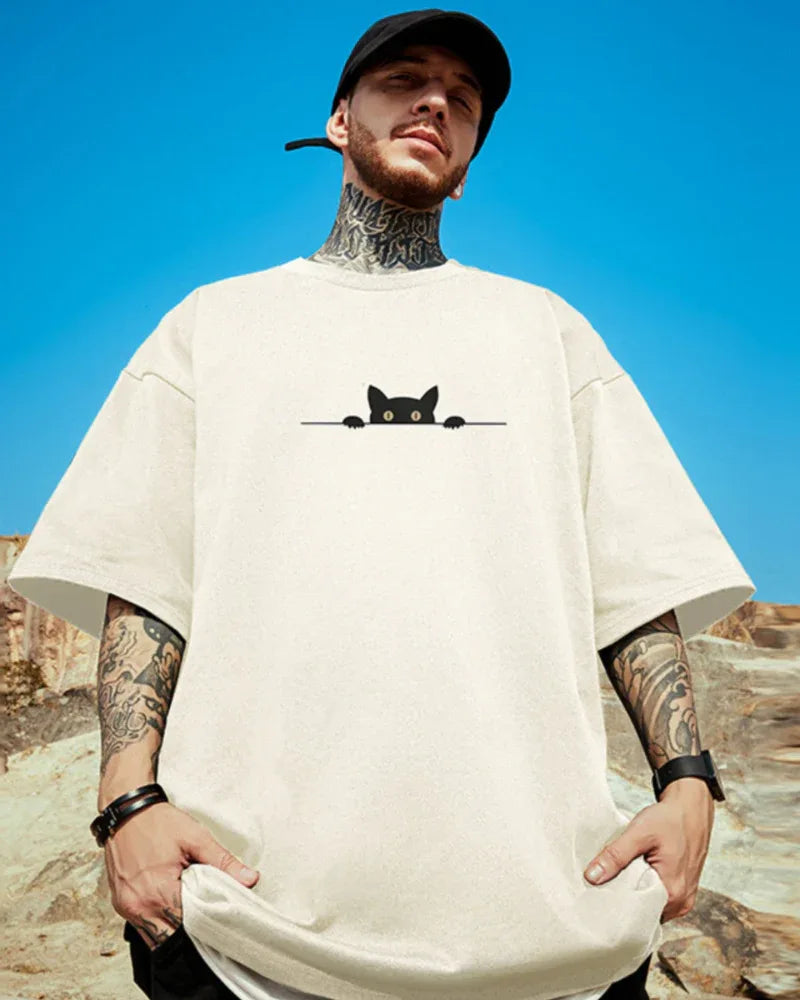 Trendy Oversized Cat Tee - graphic streetwear t-shirt - Trendy Oversized Cat Tee for Streetwear Style