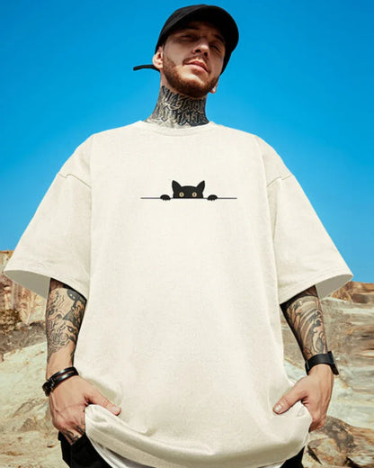 Trendy Oversized Cat Tee - graphic streetwear t-shirt - Trendy Oversized Cat Tee for Streetwear Style