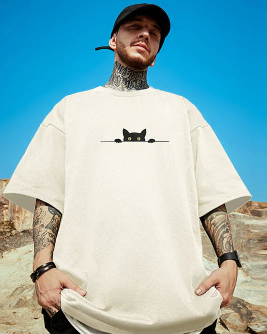 Trendy Oversized Cat Tee - graphic streetwear t-shirt - Trendy Oversized Cat Tee for Streetwear Style