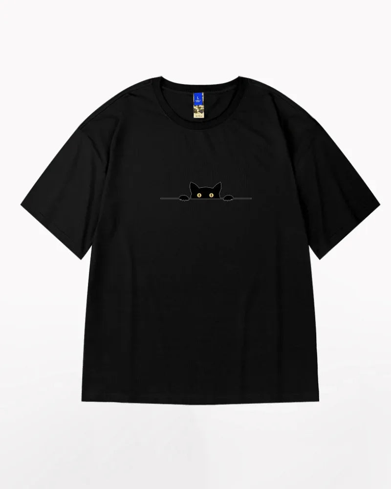 Trendy Oversized Cat Tee -  unique cat graphic design - Trendy Oversized Cat Tee for Streetwear Style