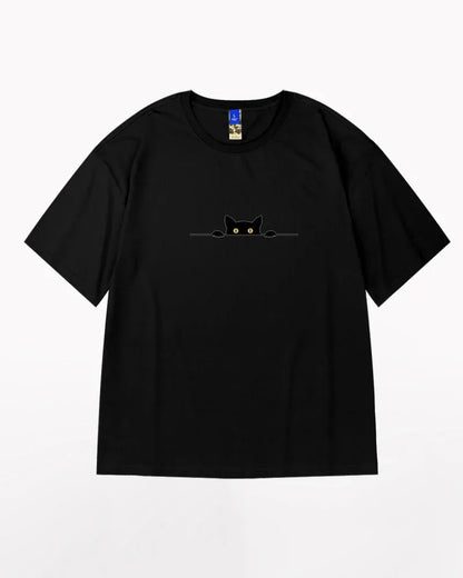 Trendy Oversized Cat Tee -  unique cat graphic design - Trendy Oversized Cat Tee for Streetwear Style
