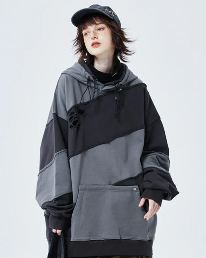 Trendy Patchwork Unisex Hoodie - fashionable techwear hoodie - Trendy Unisex Hoodie for Streetwear Enthusiasts