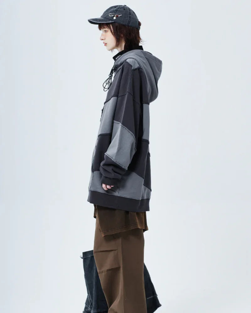 Trendy Patchwork Unisex Hoodie -  patchwork - Trendy Unisex Hoodie for Streetwear Enthusiasts