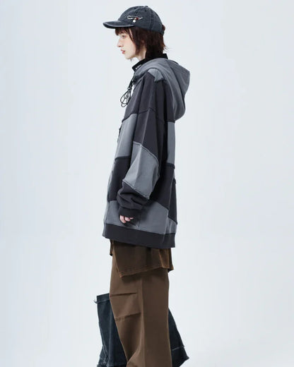 Trendy Patchwork Unisex Hoodie -  patchwork - Trendy Unisex Hoodie for Streetwear Enthusiasts