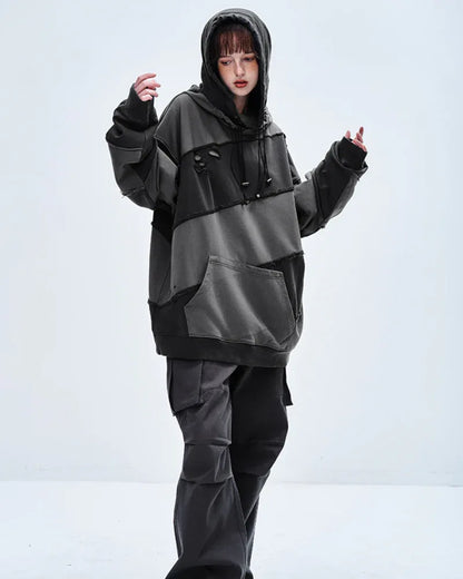 Trendy Patchwork Unisex Hoodie -  polyester cotton spandex hoodie - Trendy Unisex Hoodie for Streetwear Enthusiasts