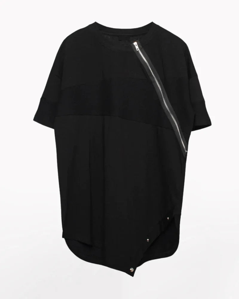 Trendy Zippered Hem Tee -  streetwear - Trendy Zippered Hem Tee for Everyday Style