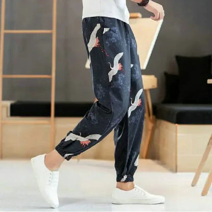 Ultimate Comfort Jogger Pants -  casual streetwear pants - Artistic Crane Hakama Jogger Pants for Comfort