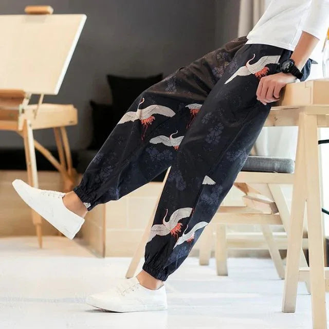 Ultimate Comfort Jogger Pants -  functional pockets joggers - Artistic Crane Hakama Jogger Pants for Comfort