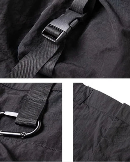 Ultimate Quick-Dry Summer Cargo -  techwear - Quick-Dry Black Cargo Shorts for Summer Adventures