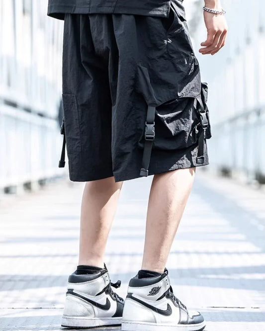 Ultimate Quick-Dry Summer Cargo - techwear cargo shorts - Quick-Dry Black Cargo Shorts for Summer Adventures