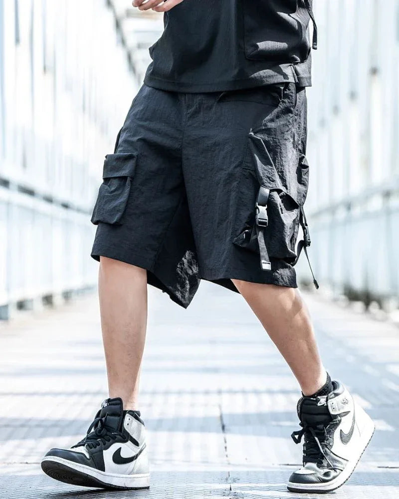 Ultimate Quick-Dry Summer Cargo - techwear-core - Quick-Dry Black Cargo Shorts for Summer Adventures