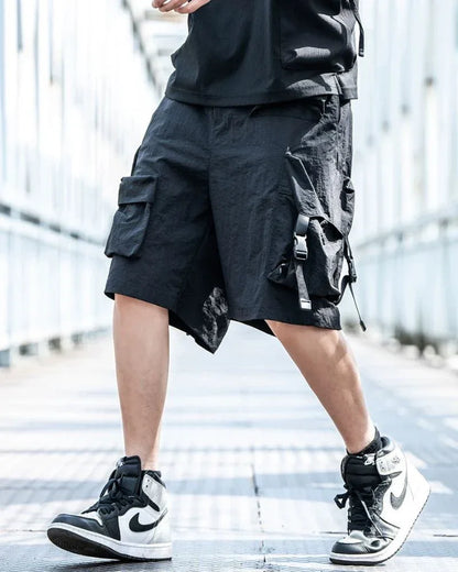 Ultimate Quick-Dry Summer Cargo - techwear-core - Quick-Dry Black Cargo Shorts for Summer Adventures
