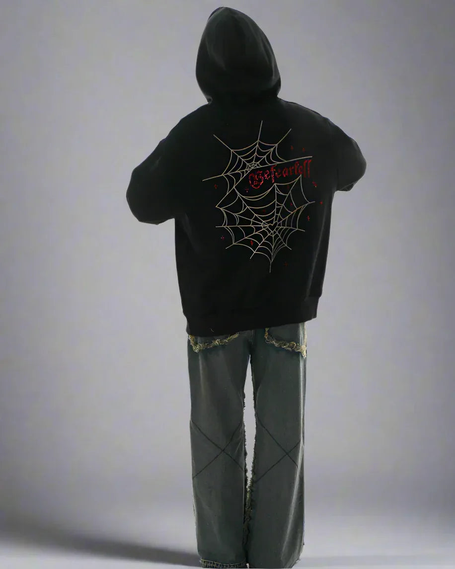 Urban Web Graphic Hoodie -  techwear hoodie - Urban Web Graphic Hoodie for Stylish Comfort