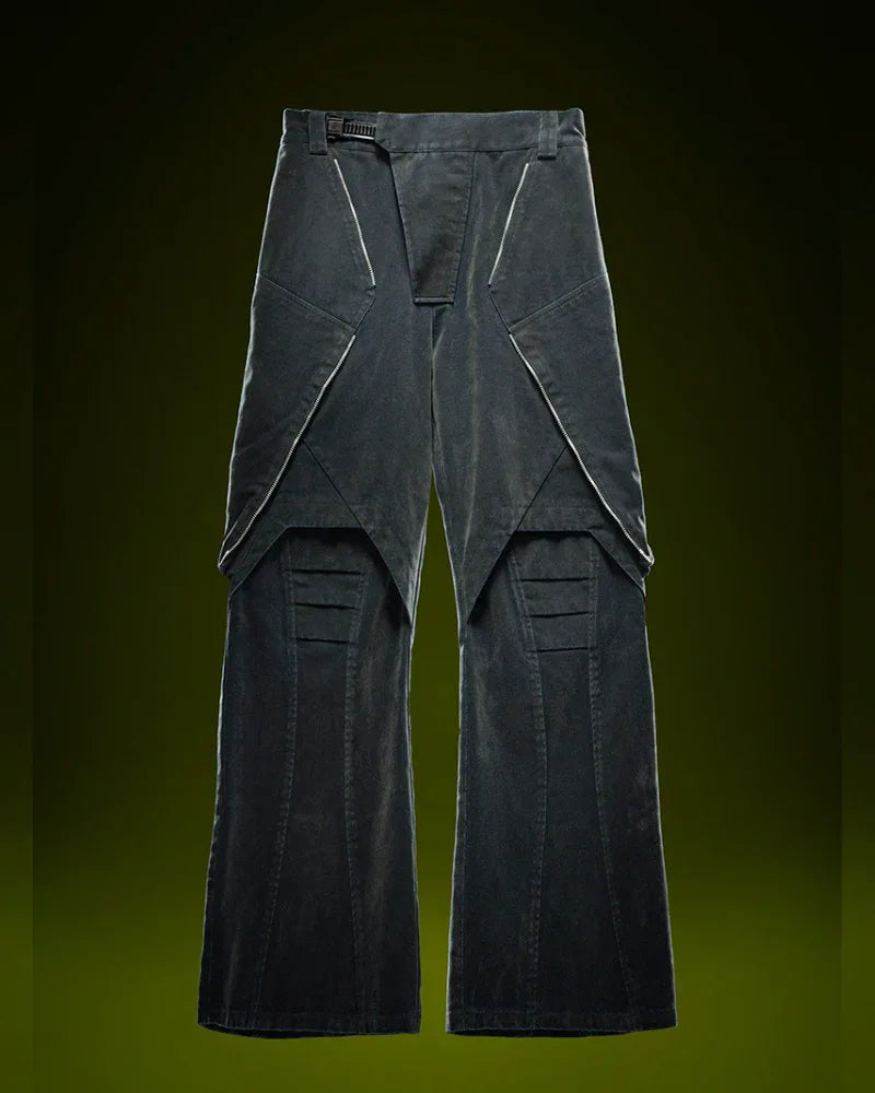 Velvet Touch Distressed Denim -  techwear pants - Stylish Velvet Touch Distressed Denim Pants
