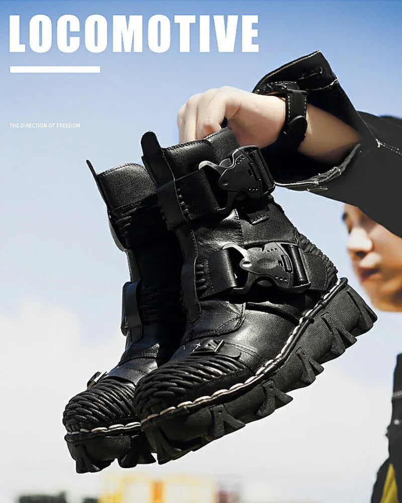 Versatile Buckle Techwear Boots -  durable footwear - Buckle Techwear Boots for Riding and Urban Style