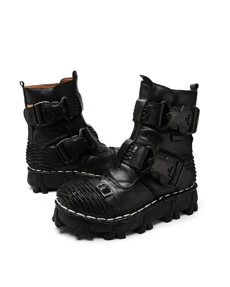 Versatile Buckle Techwear Boots - techwear boots - Buckle Techwear Boots for Riding and Urban Style