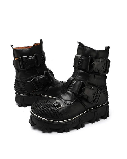 Versatile Buckle Techwear Boots - techwear boots - Buckle Techwear Boots for Riding and Urban Style