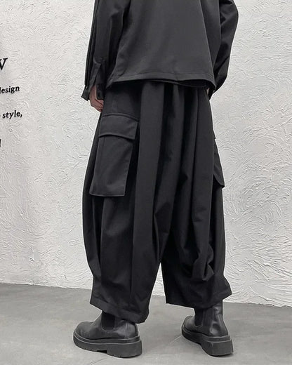 Versatile Hakama Cargo Trousers - Japanese design cargo pants - Stylish Hakama Cargo Trousers for Modern Fashion