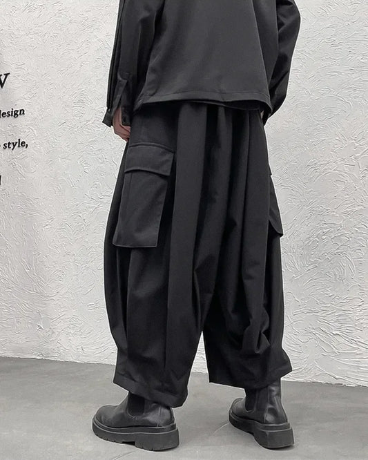 Versatile Hakama Cargo Trousers - Japanese design cargo pants - Stylish Hakama Cargo Trousers for Modern Fashion