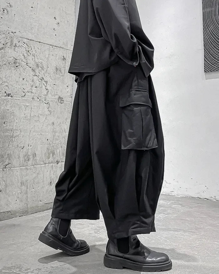 Versatile Hakama Cargo Trousers -  stylish loose fit pants - Stylish Hakama Cargo Trousers for Modern Fashion
