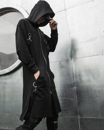 Versatile Hooded Long Coat -  cyberpunk coat - Hooded Long Coat for Urban Style and Comfort